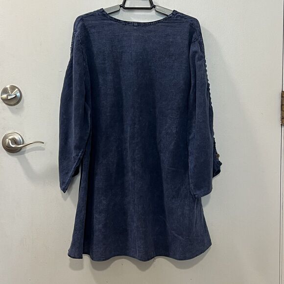 Compliments Women’s Chambray Pullover Embroidered Tunic Top Size XL Blue - Picture 4 of 12